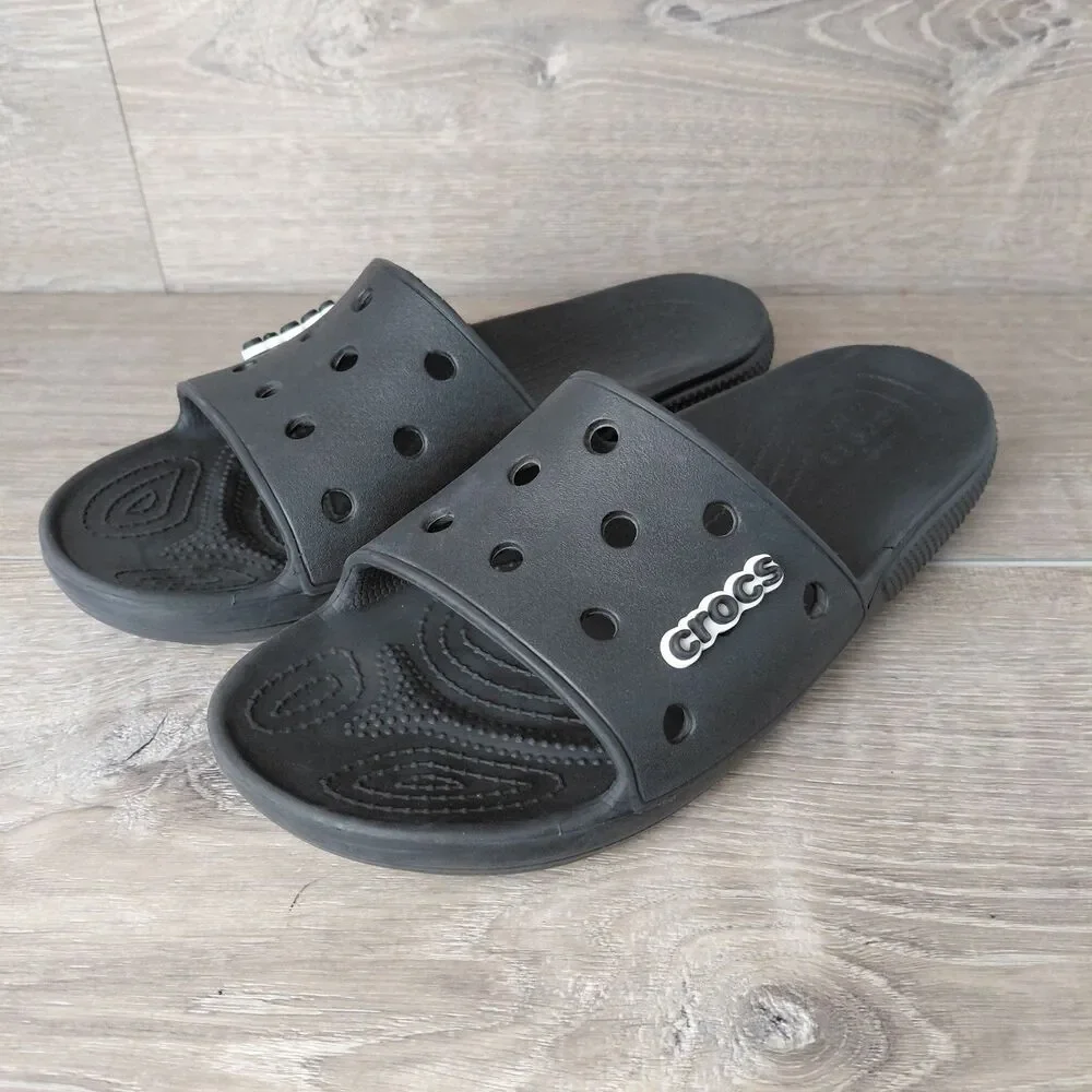 Crocs Classic Slide Sandal Men 12 Black Slip On Comfort Shower Pool Beach Resort